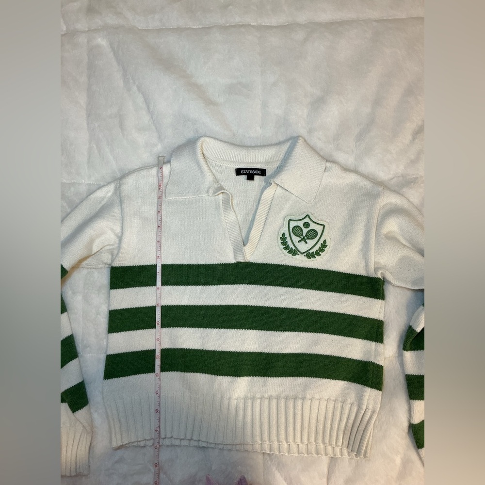 Anthropology Stateside Green and White Striped cropped Sweater - Picture 11 of 12